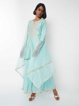max - Women Blue Embroidered Kurti with Sharara and Dupatta
