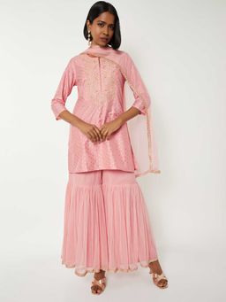 max - Women Pink Embroidered Kurti with Sharara and Dupatta
