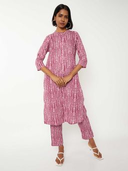 max - Women Pink Geometric Printed Straight Kurta with Pant