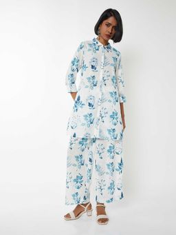 max - Women Off White Floral Print Straight Kurta with Palazzo