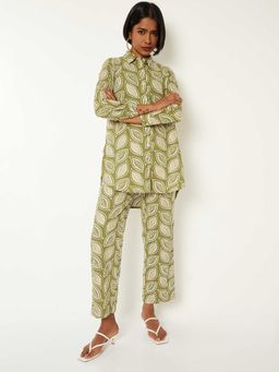 max - Women Green Cotton Blend Printed Straight Co-Ord Set