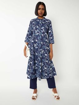 max - Women Blue Floral Print A-Line Kurta with Pant