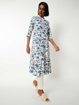 max - Women Off White Floral Print A-Line Kurta with Pant