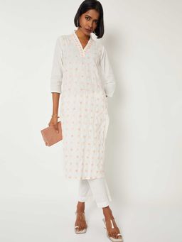 max - Women Off White Embroidered Straight Kurta with Pant