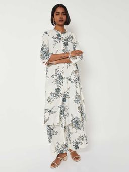 max - Women Off White Foil Print Straight Kurta with Palazzo