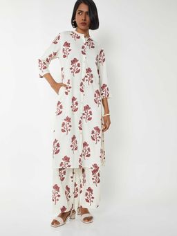 max - Women Off White Floral Printed Straight Kurta with Palazzo