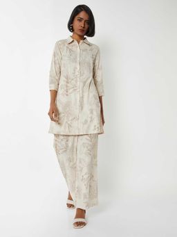 max - Women Off White Floral Print Straight Kurta with Palazzo