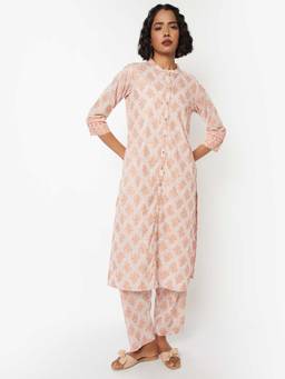 max - Women Peach Cotton Blend Straight Kurta with Pant