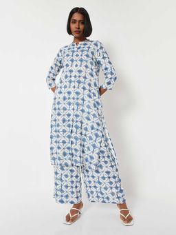 max - Women Blue Printed Straight Kurta with Palazzo