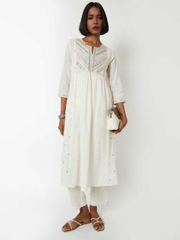 max - Women Off White Embroidered A-Line Kurta with Pant