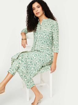 max - Women Green Printed Straight Kurta with Pant