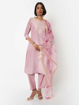 max - Women Pink Embroidered Straight Kurta with Pant and Dupatta