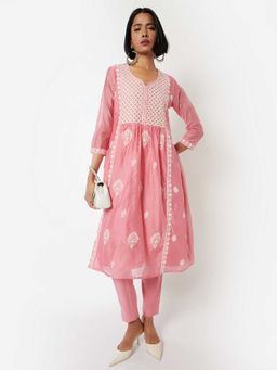 max - Women Pink Embroidered A-Line Kurta with Pant