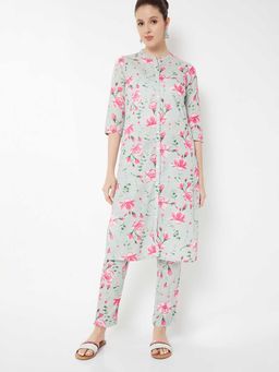max - Women Blue Floral Print Straight Kurta with Pant