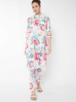 max - Women Off White Floral Print Straight Kurta with Pant
