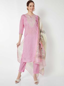 max - Women Lavender Embroidered Straight Kurta with Pant and Dupatta
