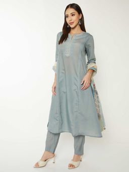 max - Women Blue Embroidered Kurta with Pant and Dupatta