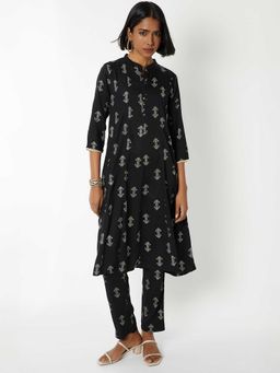 max - Women Black Printed Cotton Blend A-Line Kurta and Pant