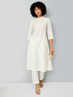 max - Women Off White Embroidered A-Line Kurta and Pant