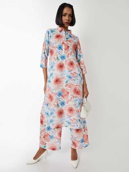 max - Women Off White Floral Print Straight Kurta with Palazzo