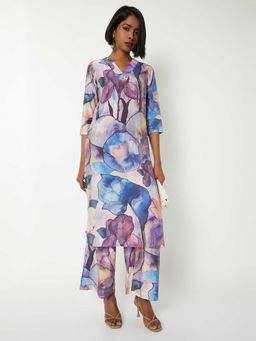 max - Women Purple Floral Print Straight Kurta with Palazzo