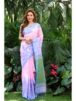 Beatitude - Pink Handwoven Cotton Silk Saree with Unstitched Blouse