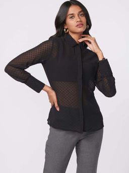 Not So Pink - Black Solid Dobby Shirt