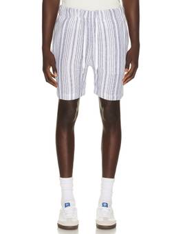 Vintage Summer - Basket Weave Men's Drawstring Terry Shorts Blue