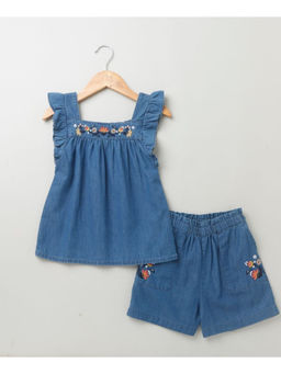 SWEETLIME BY AS - Denim Bottom & Flutter Sleeves Organic Top - Blue