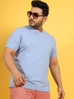 Instafab Plus - Men Pastel Blue Basic Regular Fit T-Shirt