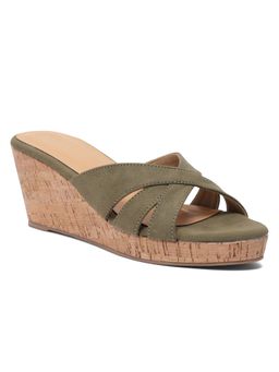 ERIDANI - Women Armelle Green Criss-Cross Cork Wedges