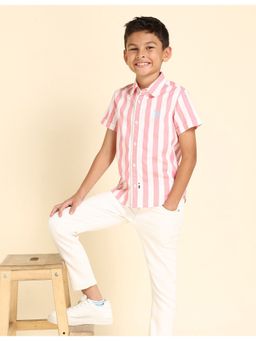 U.S. POLO ASSN. - Boys Vertical Stripe Twill Shirt Pink & White