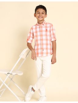 U.S. POLO ASSN. - Boys Orange Check Seersucker Shirt