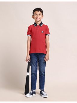 U.S. POLO ASSN. - Boys Cotton Zipper Polo T-Shirt Red