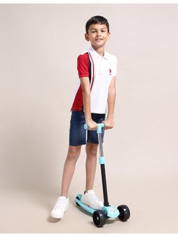 U.S. POLO ASSN. - Boys White Cotton Colorblock Half Sleeves Collar Neck Polo T-Shirt