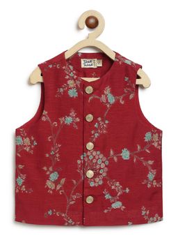 TIBER TABER - Boys Maroon Floral Jacquar Bundi Jacket