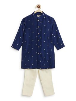 TIBER TABER - Blue Buta Brocade Kurta with Pyjama