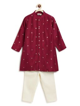 TIBER TABER - Maroon Buta Brocade Kurta with Pyjama