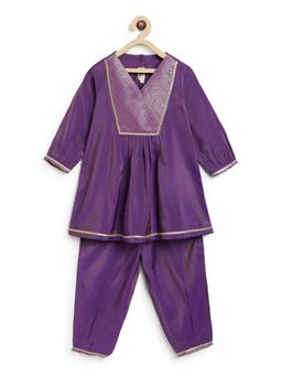 TIBER TABER - Girl Purple Brocade Kurti with Salwar