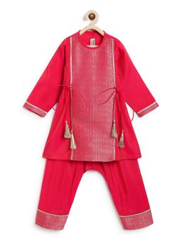 TIBER TABER - Girl Red Brocade Kurta with Pant