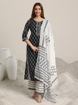 Libas - Black Paisley Printed Kurta with Pant & Dupatta (Set of 3)