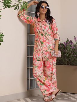 Libas - Women Peach Floral Printed Co-Ord (Set of 2)
