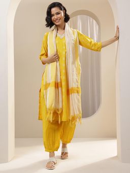 Libas - Yellow Woven Design Straight Kurta with Salwar & Dupatta (Set of 3)