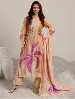 Libas - Peach Floral Printed Straight Kurta & Palazzo with Dupatta (Set of 3)