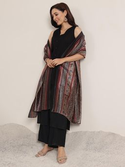 Libas - Black Woven Design Sleeveless Kurta with Palazzo & Dupatta (Set of 3)