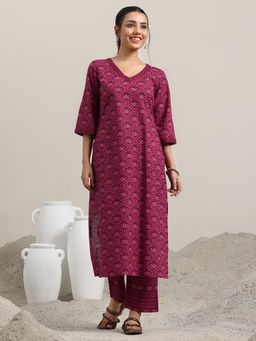 Libas - Purple Printed Straight Kurta with Pant (Set of 2)