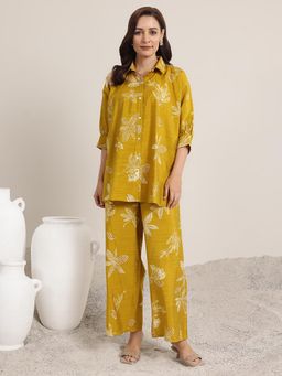 Libas - Mustard Printed Kimono Co-Ord (Set of 2)