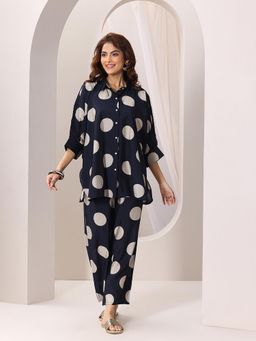 Libas - Navy Blue Printed Kimono Co-Ord