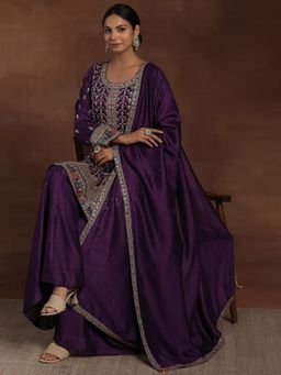 Libas - Purple Ethnic Motif Short Kurta with Palazzo & Dupatta (Set of 3)