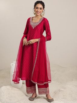 Libas - Pink Ethnic Motif Woven Design Kurta with Palazzo & Dupatta (Set of 3)